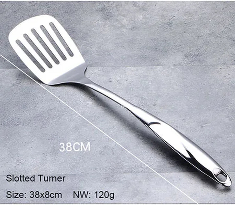 1/6Pcs Stainless Steel Cooking Tools, Kitchen Utensils with Heat-Resistant Handle - Turner Soup Spoon Strainer Pasta Server