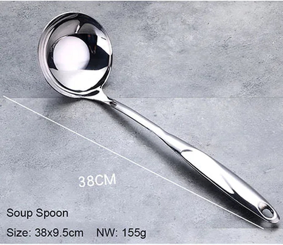 1/6Pcs Stainless Steel Cooking Tools, Kitchen Utensils with Heat-Resistant Handle - Turner Soup Spoon Strainer Pasta Server
