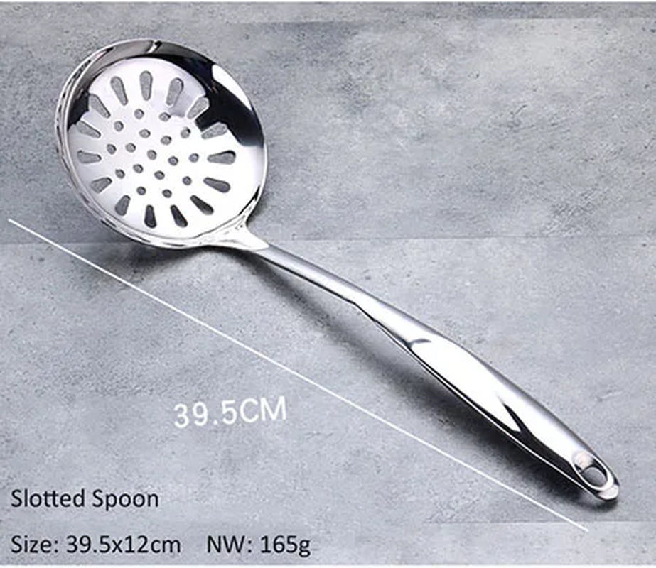 1/6Pcs Stainless Steel Cooking Tools, Kitchen Utensils with Heat-Resistant Handle - Turner Soup Spoon Strainer Pasta Server
