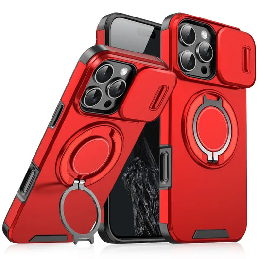 Luxury Heavy Duty Rugged Armor Magnetic Bracket Case for Iphone 16 15 14 13 12 11 Pro Max plus Slide Camera Protection PC Cover